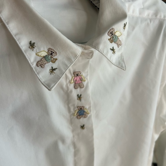 Y2K White Blouse with Embroidered Teddy Bears Details L - Picture 6 of 16